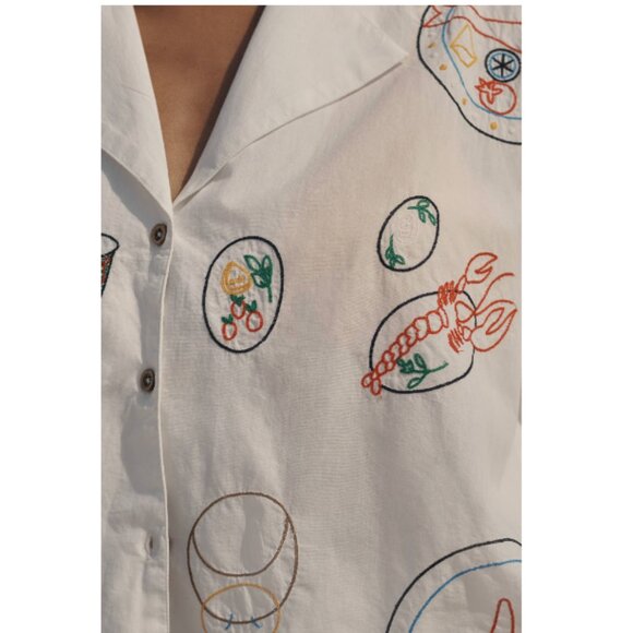 Anthropologie Celandine picnic Embroidered Poplin Short Sleeve Buttondown Shirt - Picture 3 of 12